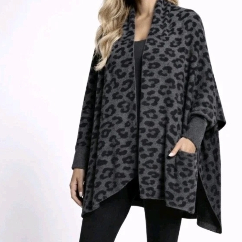 Barefoot Dreams Gray Leopard Cardigan